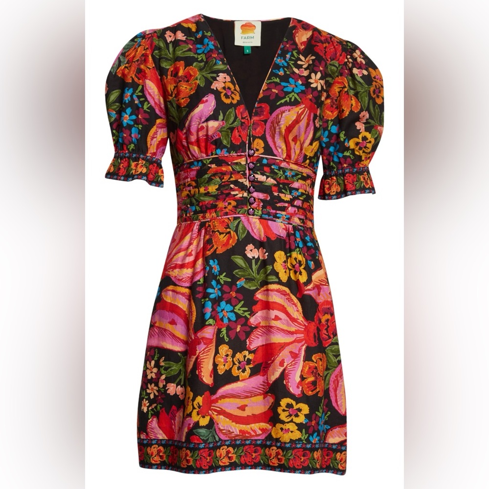 NWOT Red Spring Bananas Print Minidress *missing one button*